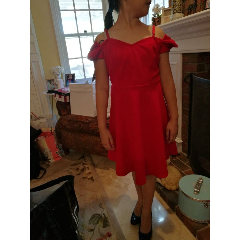 Material Girl Red Bow Off The Shoulder Skater Dress Size S Spaghetti Strap Mini